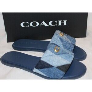 Coach Women's Holly Quilted Patch Denim Sandals BLUE NIB SZ 6.5